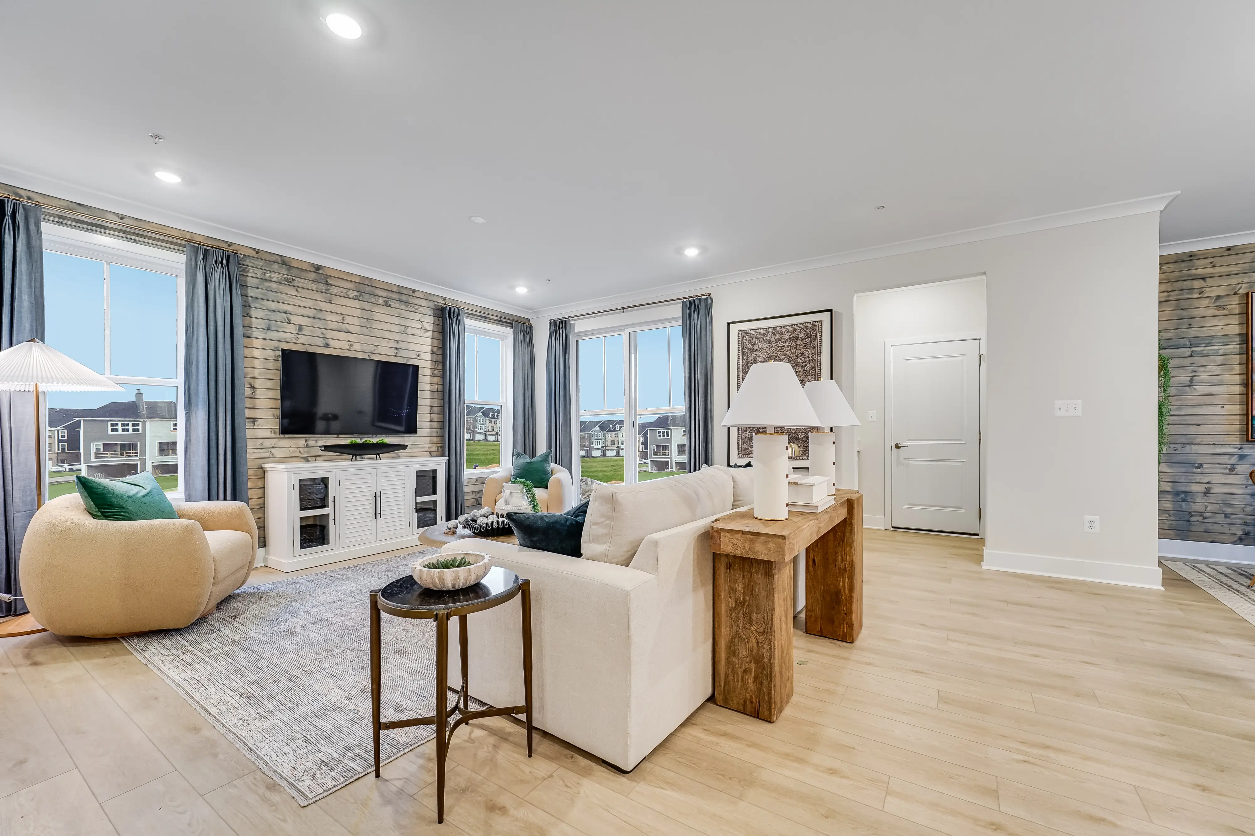 Living room with a statement wall and luxury furniture