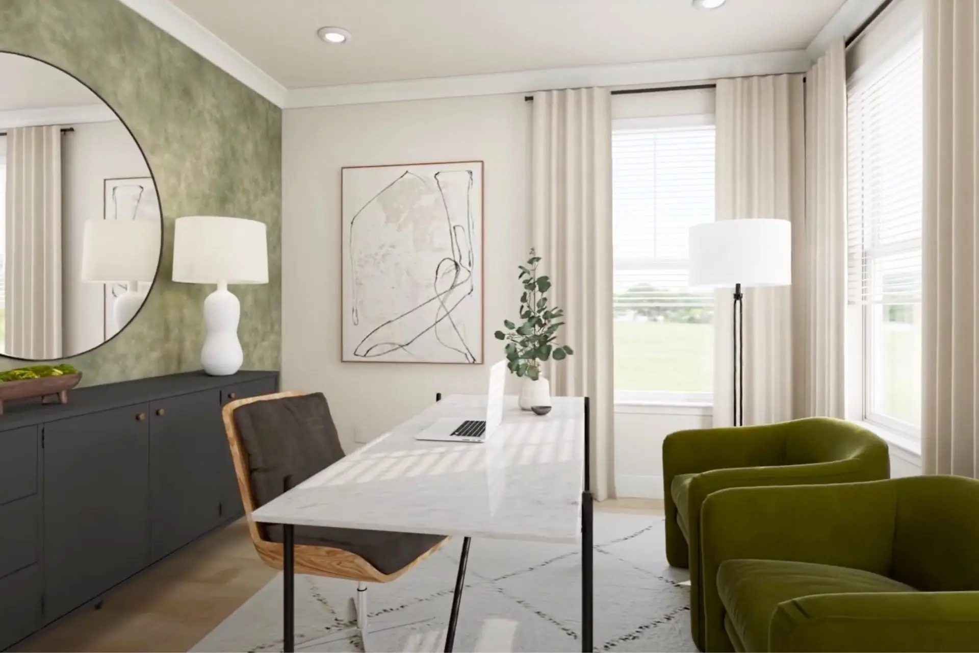A spare room which has been turned into a bright office space in a Lennar Home