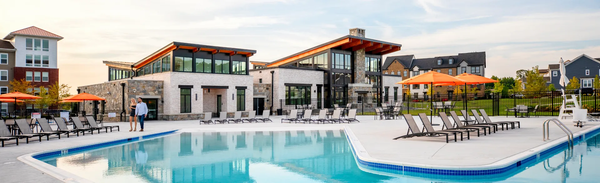 Pool and clubhouse at Greenleigh, a new community in Baltimore